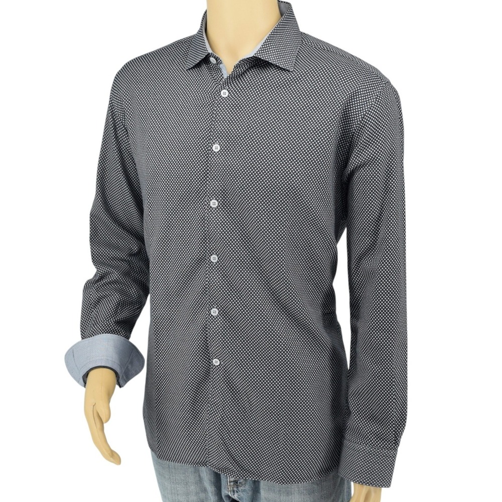 T.M. Lewin Business Casual Men L Tessitura Monti Navy Blue Egyptian Cotton Shirt - Picture 3 of 13